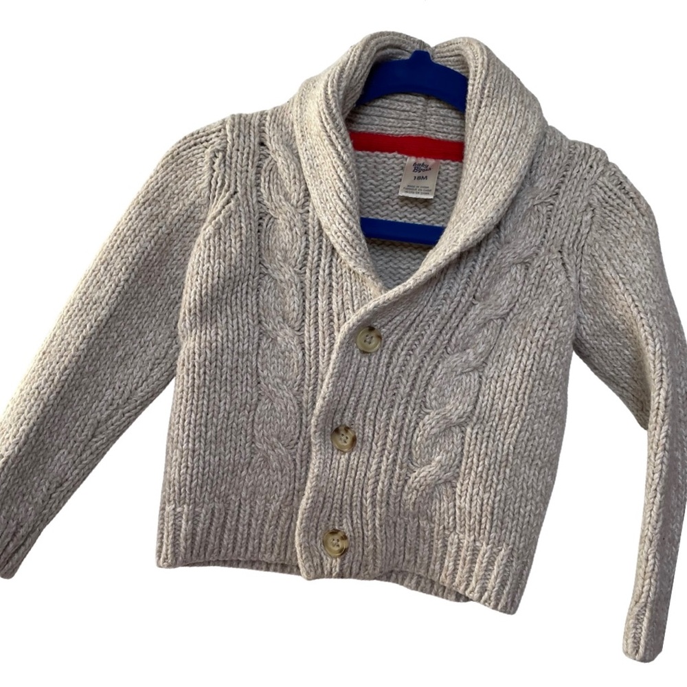 OshKosh | 18 Months Tan Cable Knit Shawl Button Cardigan - Picture 1 of 4